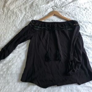 Black Off the Shoulder Long Sleeve Top